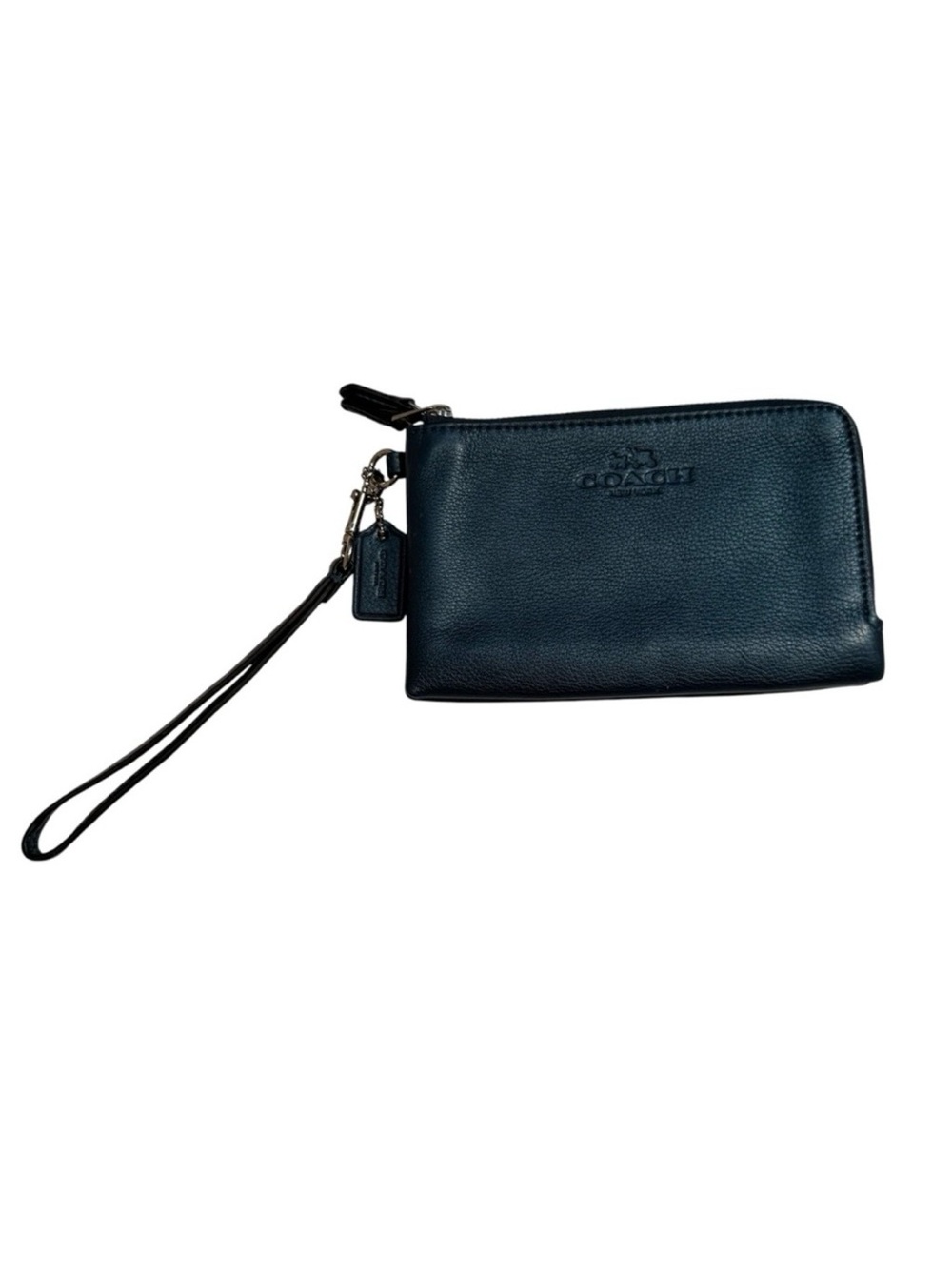 COACH BAG WRISTLET CLUTCH METALLIC PEBBLED BLUE LEATHER SILVER HARDWARE ZIP